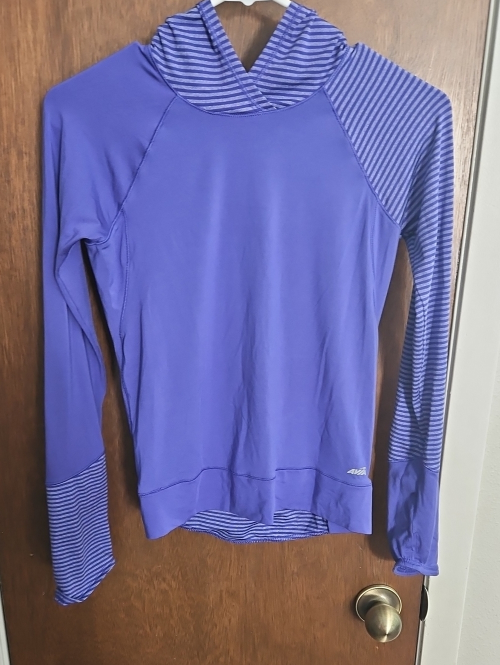 Avia Purple Hooded Athletic Pullover with Striped Accents